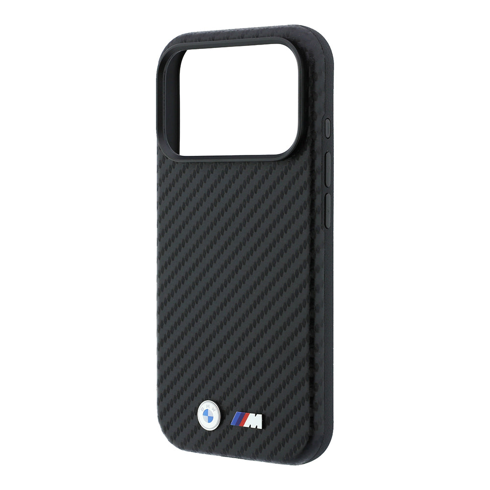 Apple iPhone 18 Pro Max Kılıf BMW Orjinal Lisanslı M-safe Şarj Özellikli Karbon Fiber Tasarımlı ve Metal Logolu PU Deri Kapak Siyah