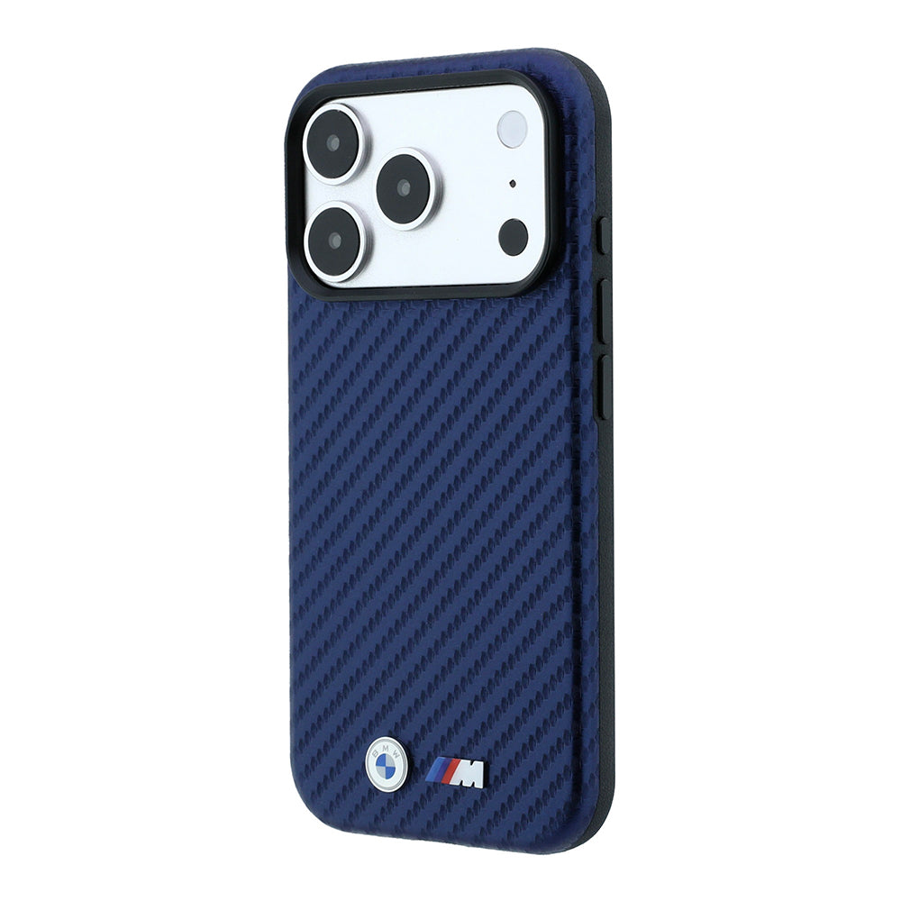 Apple iPhone 18 Pro Max Kılıf BMW Orjinal Lisanslı M-safe Şarj Özellikli Karbon Fiber Tasarımlı ve Metal Logolu PU Deri Kapak Lacivert