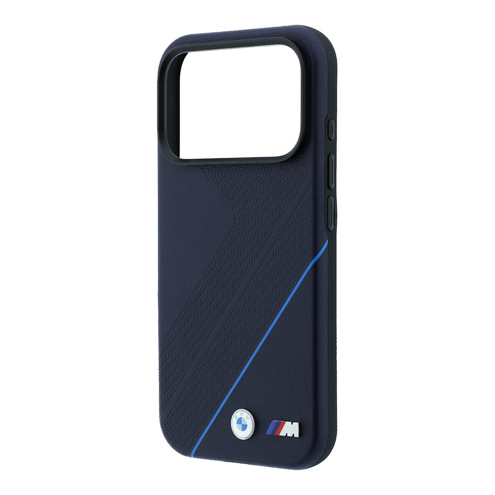 Apple iPhone 18 Pro Max Kılıf BMW Orjinal Lisanslı M-safe Şarj Özellikli M Logolu Lastik İzi Desenli Mavi Çizgili Kapak Lacivert