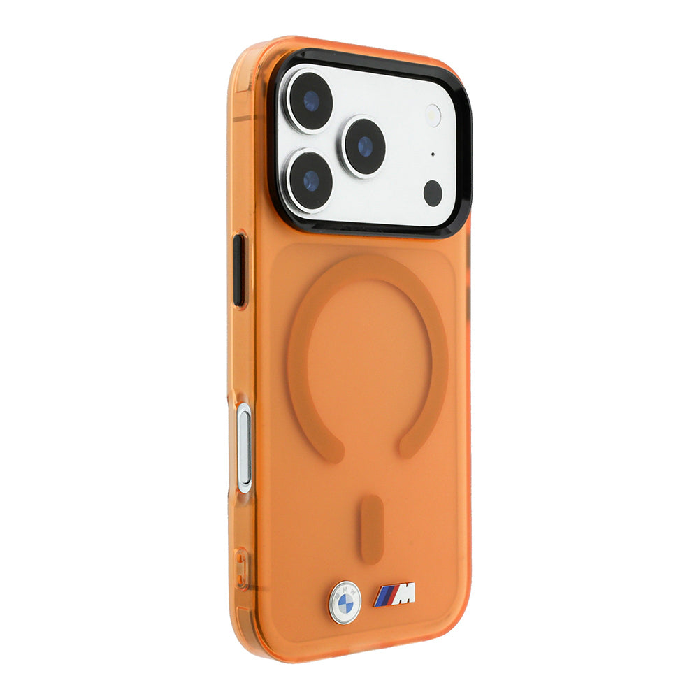 Apple iPhone 18 Pro Max Kılıf BMW Orjinal Lisanslı M-safe Şarj Özellikli Metal Buton Tasarımlı Buzlu IML Baskılı Kapak Turuncu
