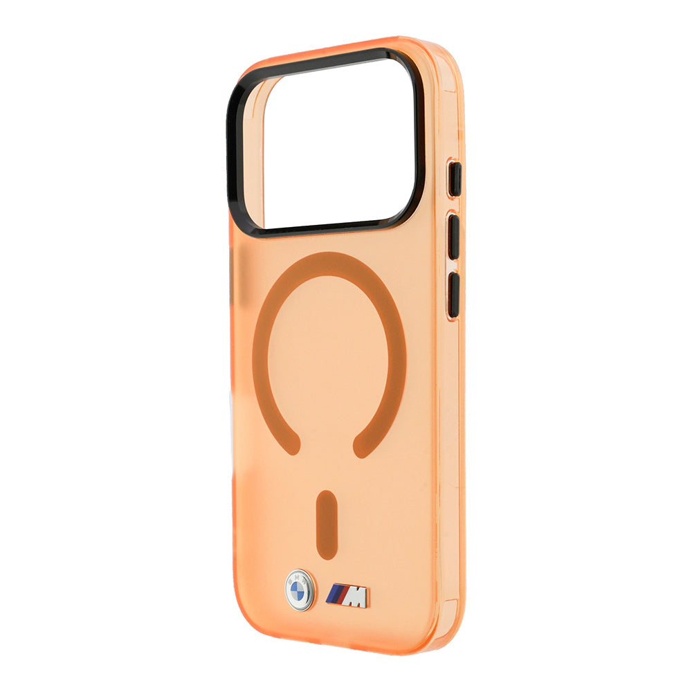 Apple iPhone 18 Pro Max Kılıf BMW Orjinal Lisanslı M-safe Şarj Özellikli Metal Buton Tasarımlı Buzlu IML Baskılı Kapak Turuncu
