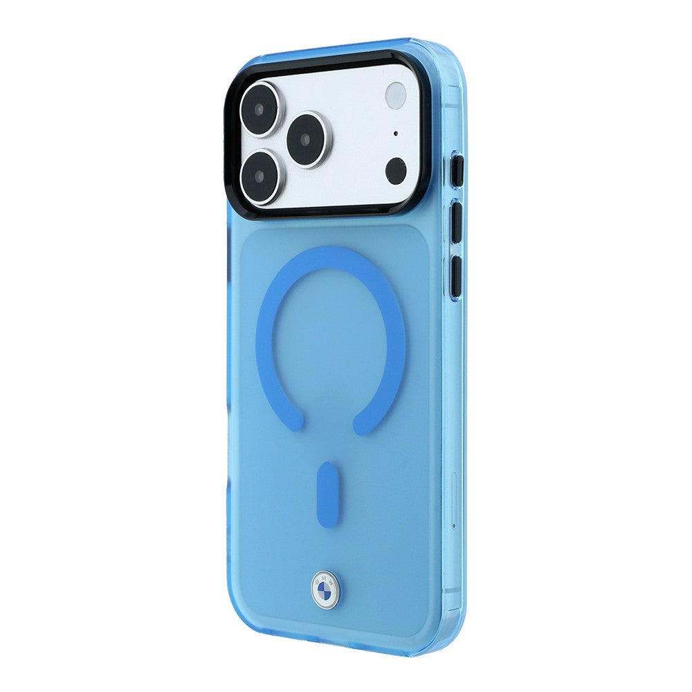 Apple iPhone 18 Pro Max Kılıf BMW Orjinal Lisanslı M-safe Şarj Özellikli Metal Logolu Buzlu IML Baskılı Kapak Mavi