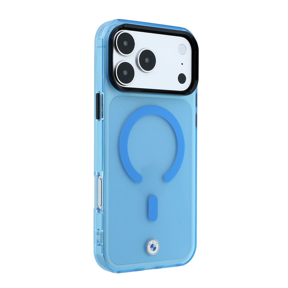 Apple iPhone 18 Pro Max Kılıf BMW Orjinal Lisanslı M-safe Şarj Özellikli Metal Logolu Buzlu IML Baskılı Kapak Mavi