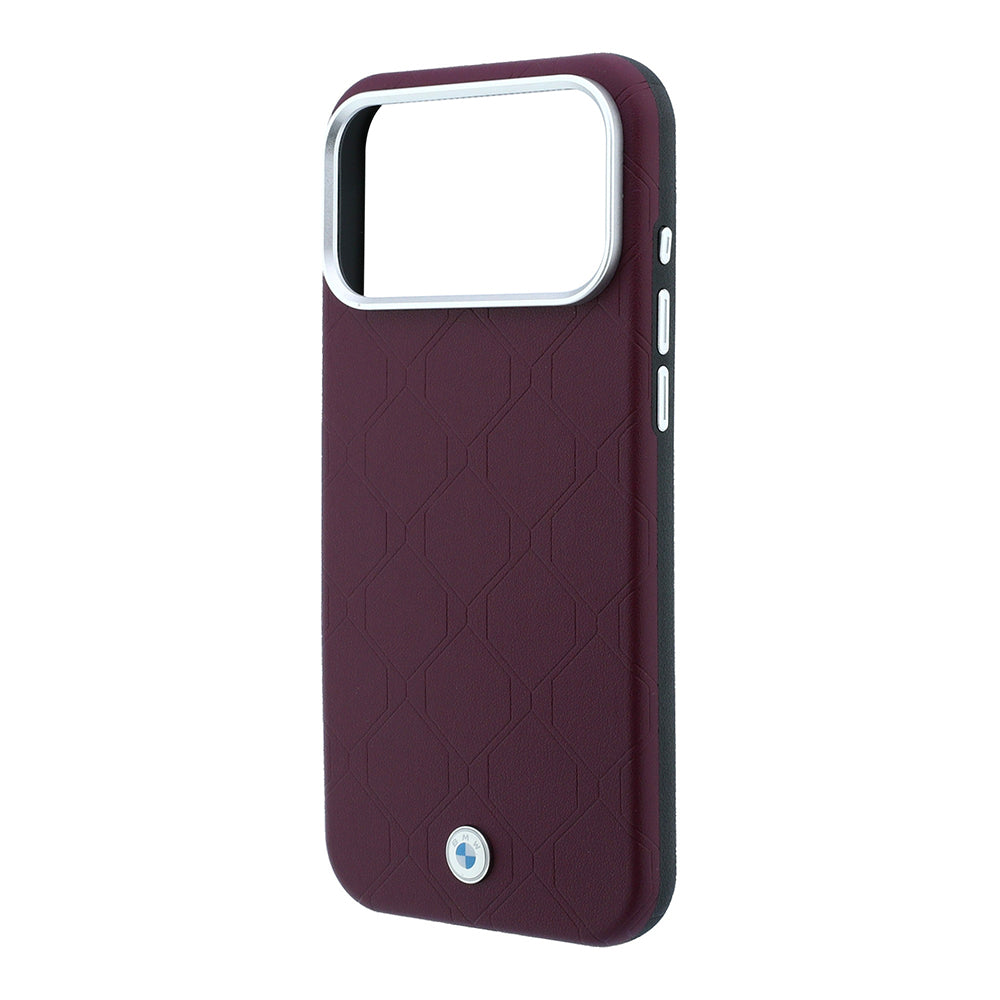 Apple iPhone 18 Pro Max Kılıf BMW Orjinal Lisanslı M-safe Şarj Özellikli Metal Logolu Kabartmalı Kapitone Deri Kapak Bordo