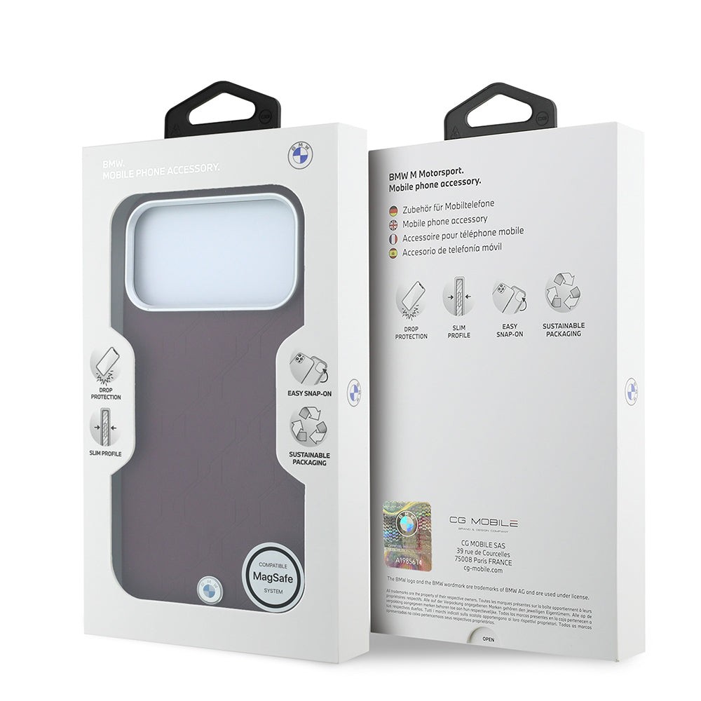 Apple iPhone 18 Pro Max Kılıf BMW Orjinal Lisanslı M-safe Şarj Özellikli Metal Logolu Kabartmalı Kapitone Deri Kapak Bordo