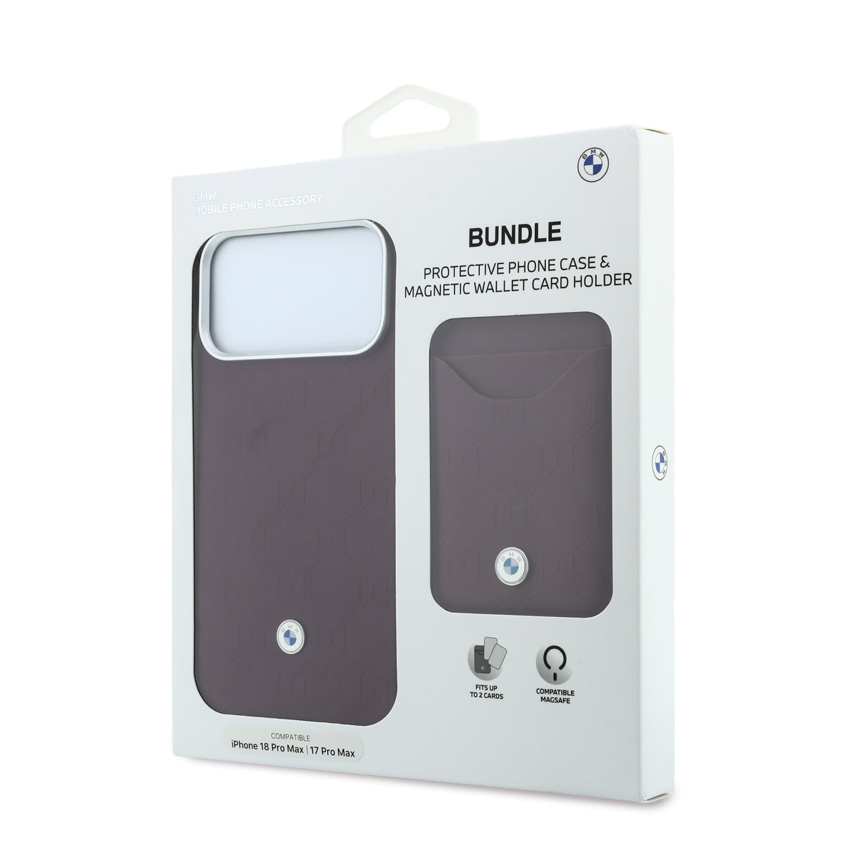 Apple iPhone 18 Pro Max Kılıf BMW Orjinal Lisanslı M-safe Şarj Özellikli Metal Logolu Kabartmalı Kapitone Deri Kartlıklı Kapak Bordo