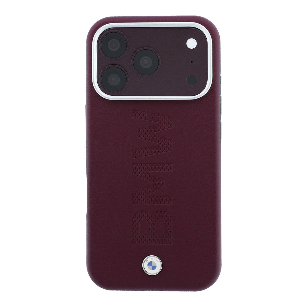 Apple iPhone 18 Pro Max Kılıf BMW Orjinal Lisanslı M-safe Şarj Özellikli Ortalı Sıcak Damga Logolu Deri Kapak Bordo