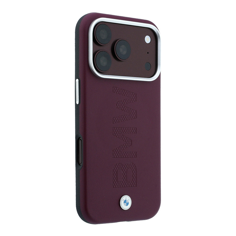 Apple iPhone 18 Pro Max Kılıf BMW Orjinal Lisanslı M-safe Şarj Özellikli Ortalı Sıcak Damga Logolu Deri Kapak Bordo