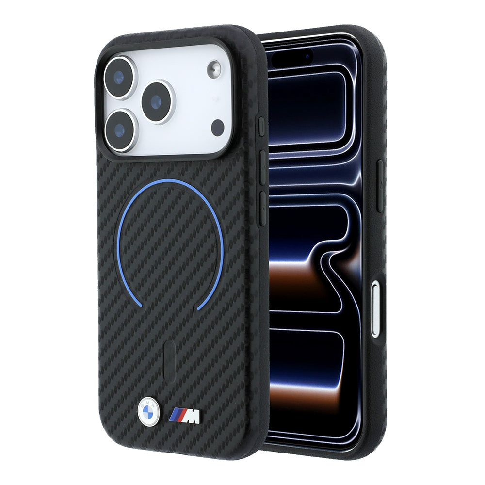 Apple iPhone 18 Pro Max Kılıf BMW Orjinal Lisanslı M-safe Şarj Özellikli PU Metal Logolu Kırmızı Halka Tasarımlı Kapak Siyah