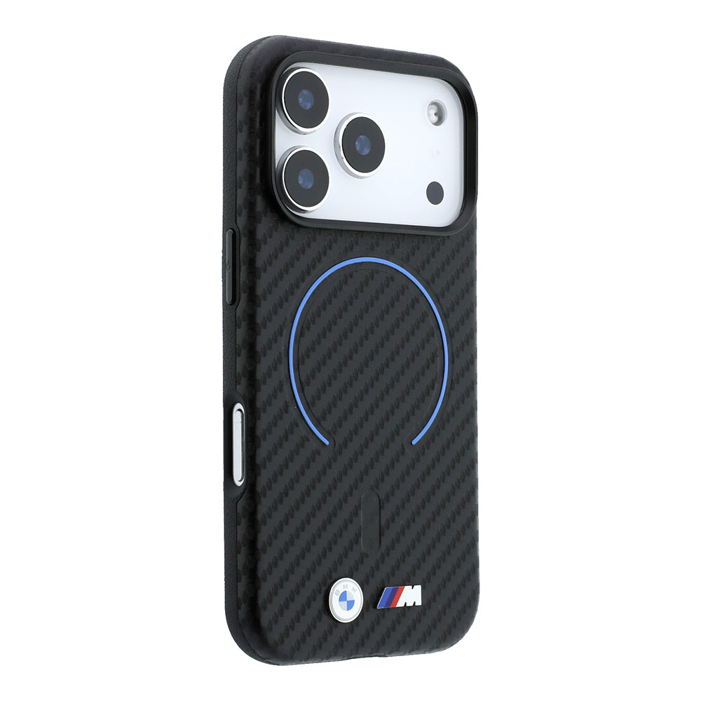 Apple iPhone 18 Pro Max Kılıf BMW Orjinal Lisanslı M-safe Şarj Özellikli PU Metal Logolu Kırmızı Halka Tasarımlı Kapak Siyah