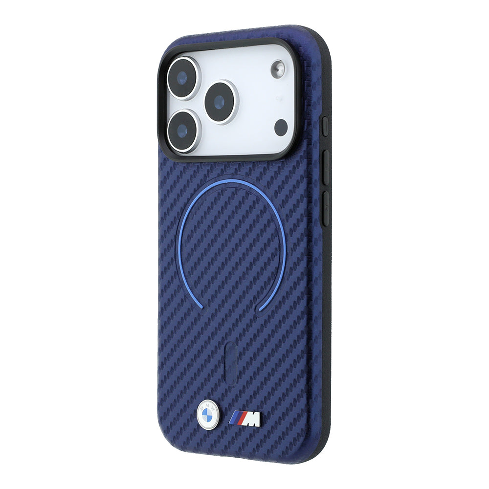 Apple iPhone 18 Pro Max Kılıf BMW Orjinal Lisanslı M-safe Şarj Özellikli PU Metal Logolu Kırmızı Halka Tasarımlı Kapak Lacivert