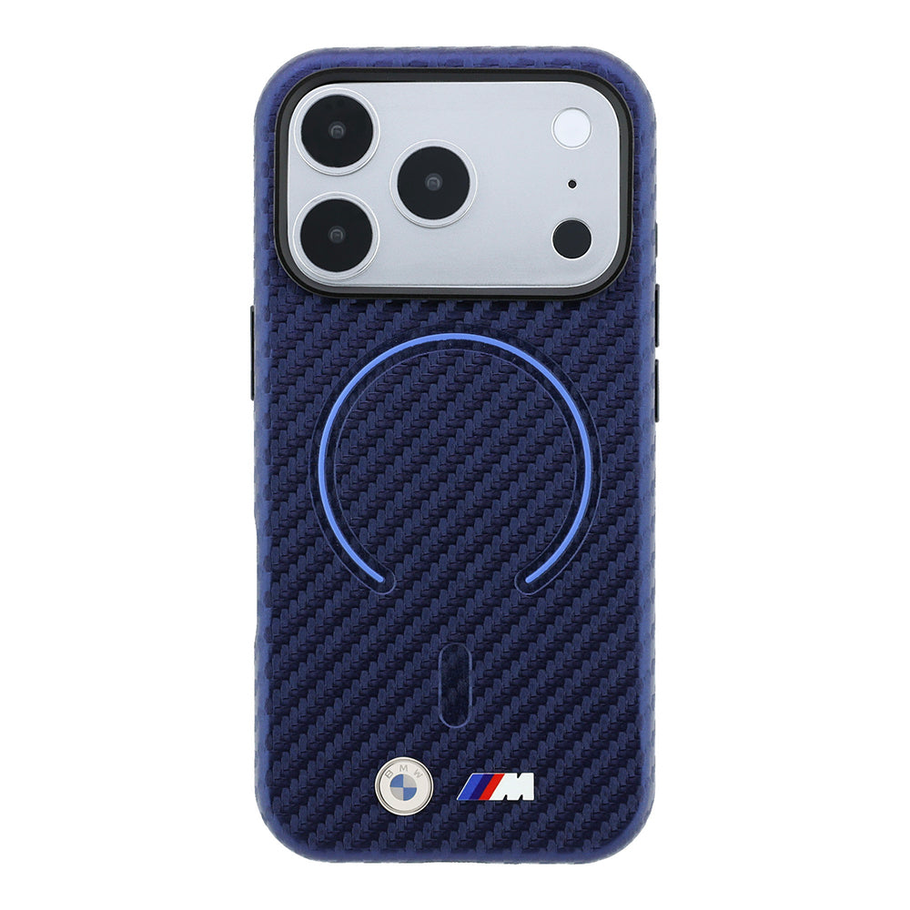 Apple iPhone 18 Pro Max Kılıf BMW Orjinal Lisanslı M-safe Şarj Özellikli PU Metal Logolu Kırmızı Halka Tasarımlı Kapak Lacivert
