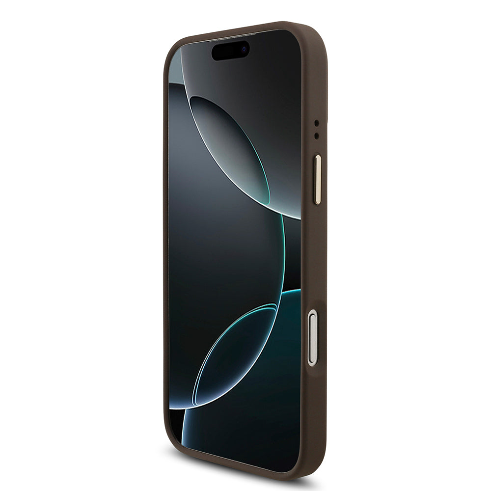 Apple iPhone 18 Pro Max Kılıf Guess Orjinal Lisanslı 4G Büyük Metal Logolu Kalın Askılı Kapak Kahverengi