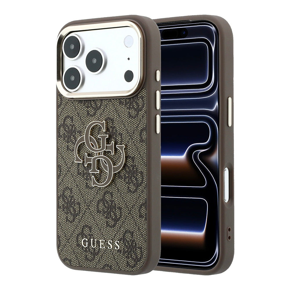 Apple iPhone 18 Pro Max Kılıf Guess Orjinal Lisanslı 4G Büyük Resin Logolu PU Kapak Kahverengi