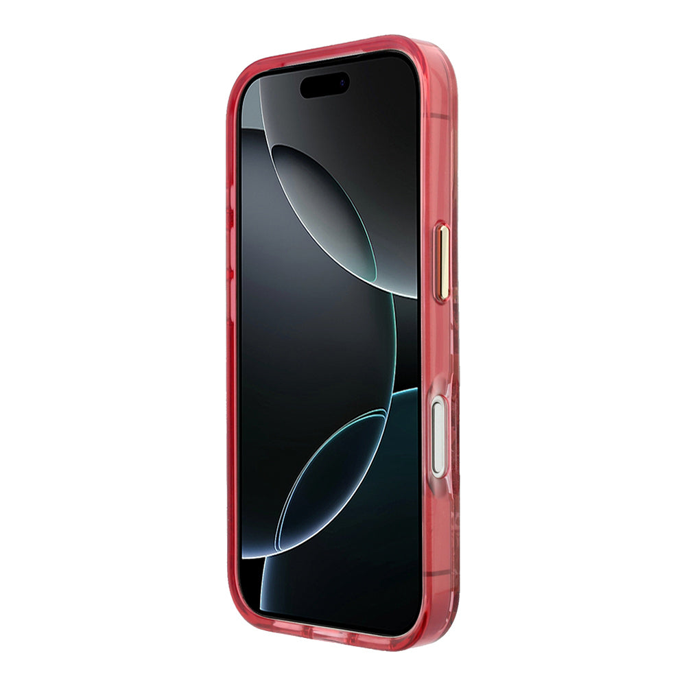 Apple iPhone 18 Pro Max Kılıf Guess Orjinal Lisanslı M-safe Şarj Özellikli Gül Desenli Simli Yazı Logolu Kapak Bordo