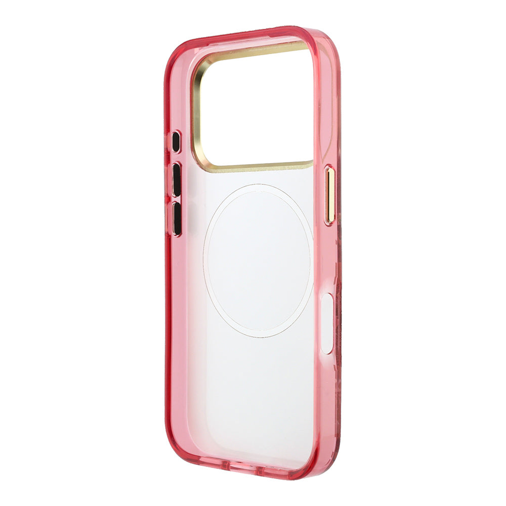 Apple iPhone 18 Pro Max Kılıf Guess Orjinal Lisanslı M-safe Şarj Özellikli Gül Desenli Simli Yazı Logolu Kapak Bordo