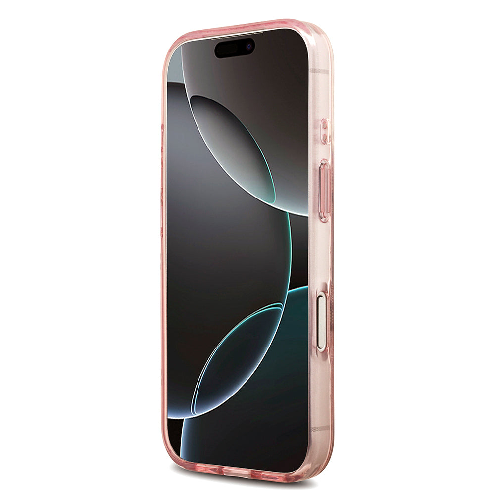 Apple iPhone 18 Pro Max Kılıf Guess Orjinal Lisanslı M-safe Şarj Özellikli IML Peony ve 4G Desenli Klasik Logolu Kapak Pembe
