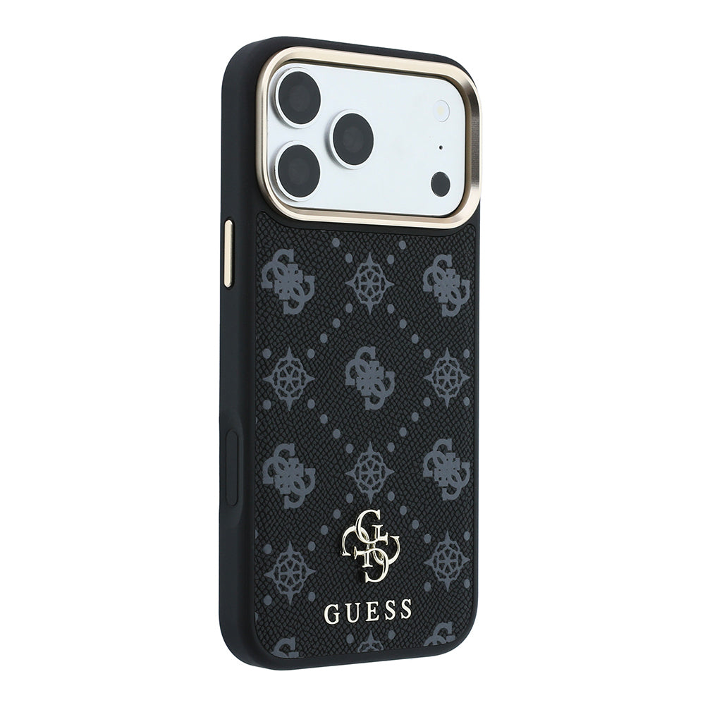 Apple iPhone 18 Pro Max Kılıf Guess Orjinal Lisanslı M-safe Şarj Özellikli Klasik Yazı ve 4G Logolu PU Deri Peony Kapak Siyah