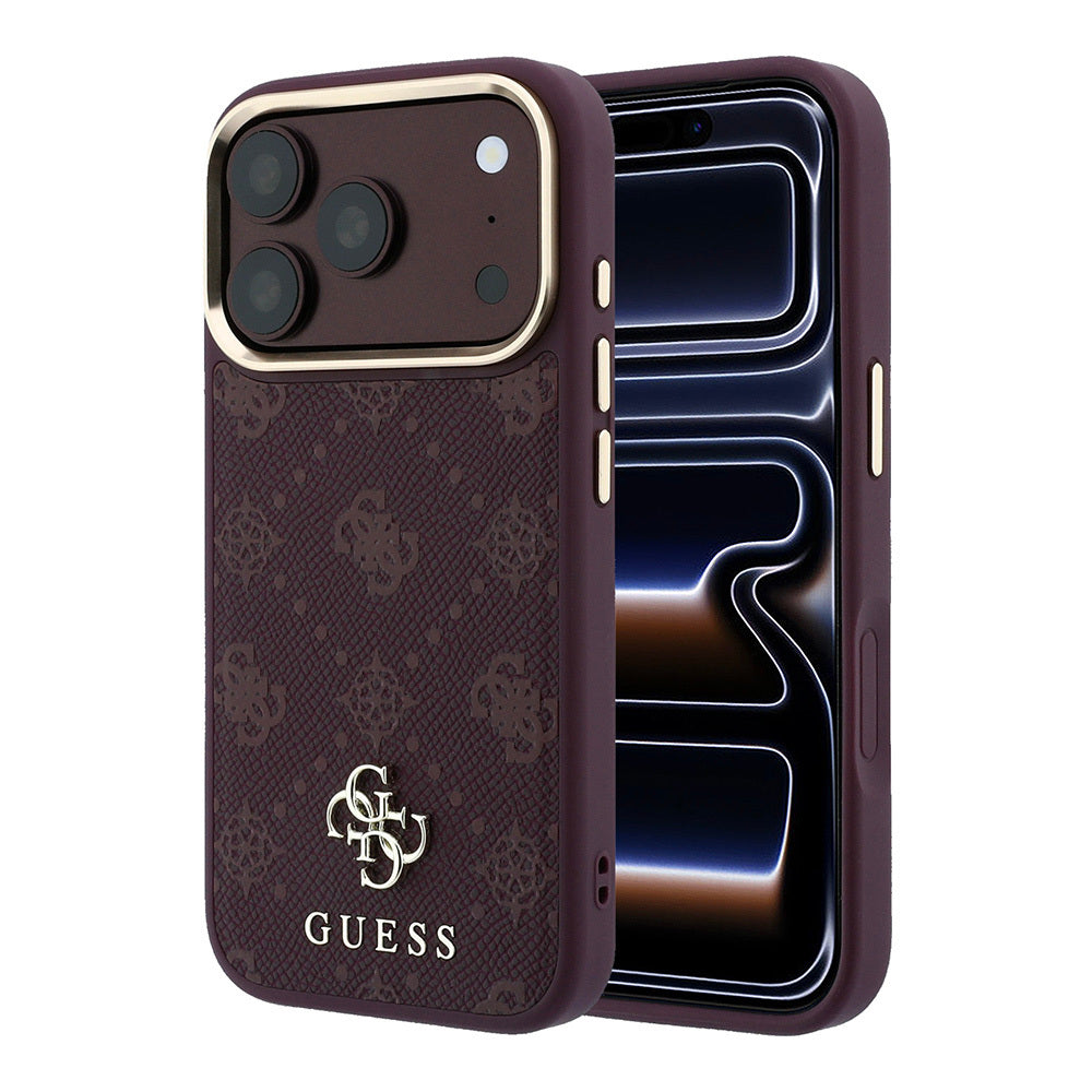 Apple iPhone 18 Pro Max Kılıf Guess Orjinal Lisanslı M-safe Şarj Özellikli Klasik Yazı ve 4G Logolu PU Deri Peony Kapak Bordo