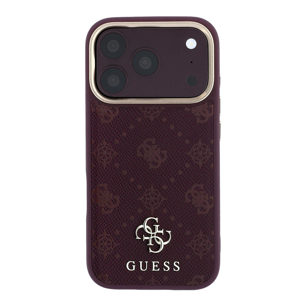 Apple iPhone 18 Pro Max Kılıf Guess Orjinal Lisanslı M-safe Şarj Özellikli Klasik Yazı ve 4G Logolu PU Deri Peony Kapak Bordo