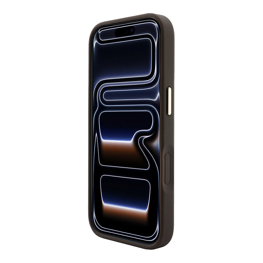 Apple iPhone 18 Pro Max Kılıf Guess Orjinal Lisanslı M-safe Şarj Özellikli Metal Kamera Çerçeveli C-Magnet 4G Desenli Yazı Logolu Kapak Kahverengi