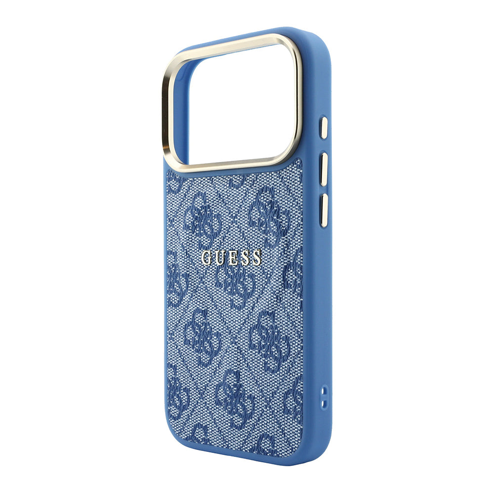 Apple iPhone 18 Pro Max Kılıf Guess Orjinal Lisanslı M-safe Şarj Özellikli Metal Kamera Çerçeveli C-Magnet 4G Desenli Yazı Logolu Kapak Mavi