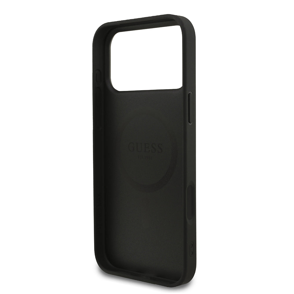 Apple iPhone 18 Pro Max Kılıf Guess Orjinal Lisanslı M-safe Şarj Özellikli Small 4G Classic Kapak Siyah