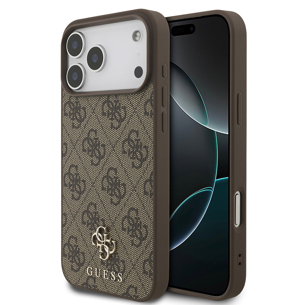 Apple iPhone 18 Pro Max Kılıf Guess Orjinal Lisanslı M-safe Şarj Özellikli Small 4G Classic Kapak Kahverengi