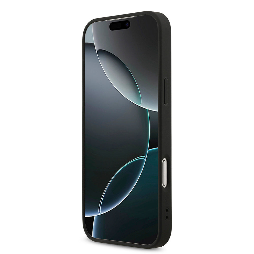 Apple iPhone 18 Pro Max Kılıf Guess Orjinal Lisanslı PU Deri Taşlı Üçgen Logo 4G Desenli Strass Kapak Siyah