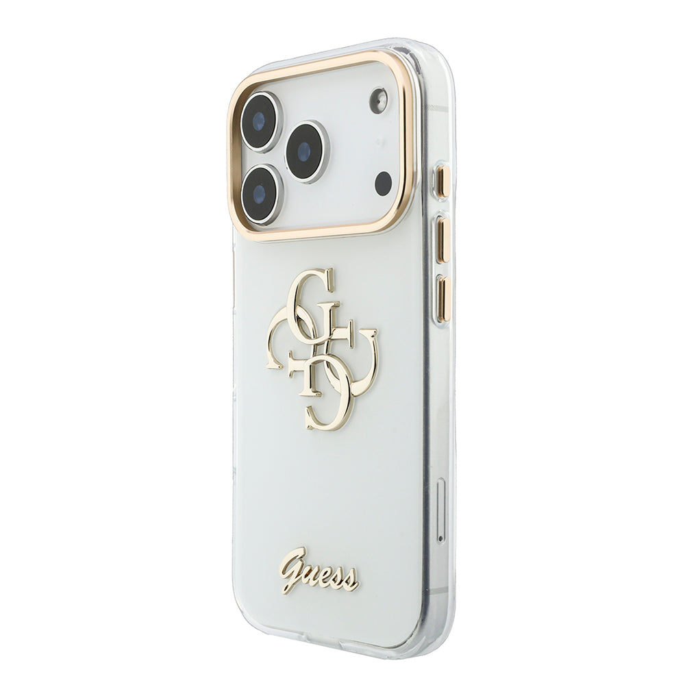 Apple iPhone 18 Pro Max Kılıf Guess Orjinal Lisanslı Yazı ve 4G Büyük Metal Logolu Silikon Kapak Beyaz