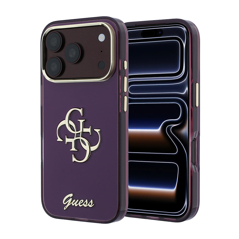 Apple iPhone 18 Pro Max Kılıf Guess Orjinal Lisanslı Yazı ve 4G Büyük Metal Logolu Silikon Kapak Mor