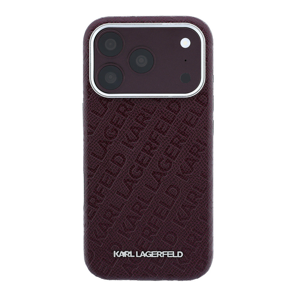 Apple iPhone 18 Pro Max Kılıf Karl Lagerfeld Orjinal Lisanslı PU Deri Damgalı Metal Yazı Logolu Grained Kapak Bordo