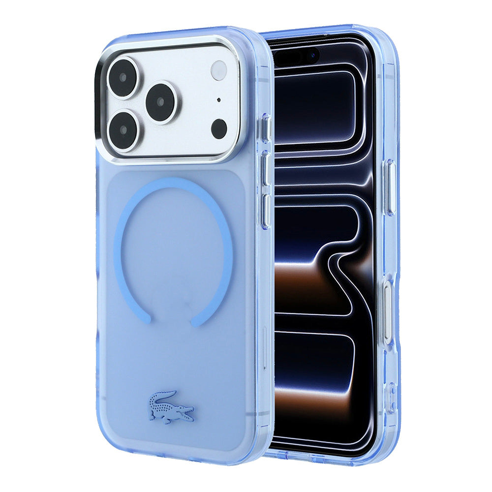 Apple iPhone 18 Pro Max Kılıf Lacoste Orjinal Lisanslı M-safe C-Magnet İkonik Timsah Logolu IML Frosted Kapak Açık Mavi