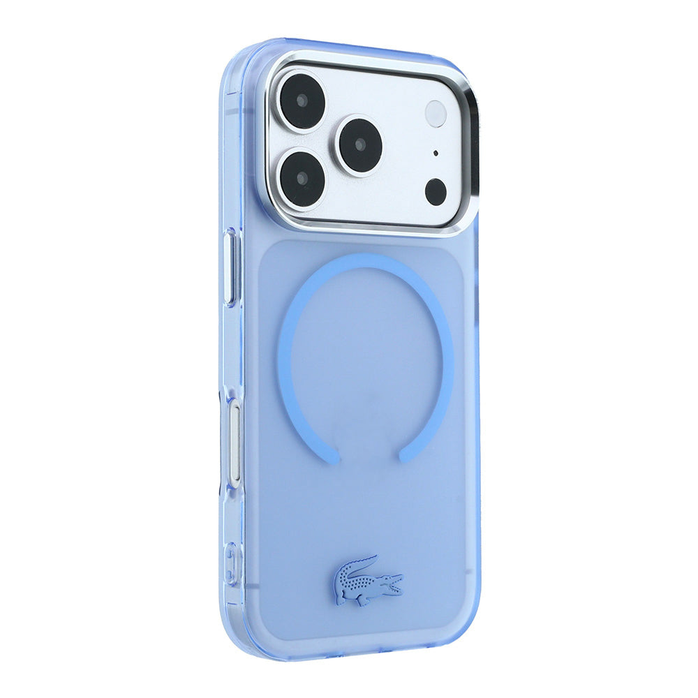 Apple iPhone 18 Pro Max Kılıf Lacoste Orjinal Lisanslı M-safe C-Magnet İkonik Timsah Logolu IML Frosted Kapak Açık Mavi