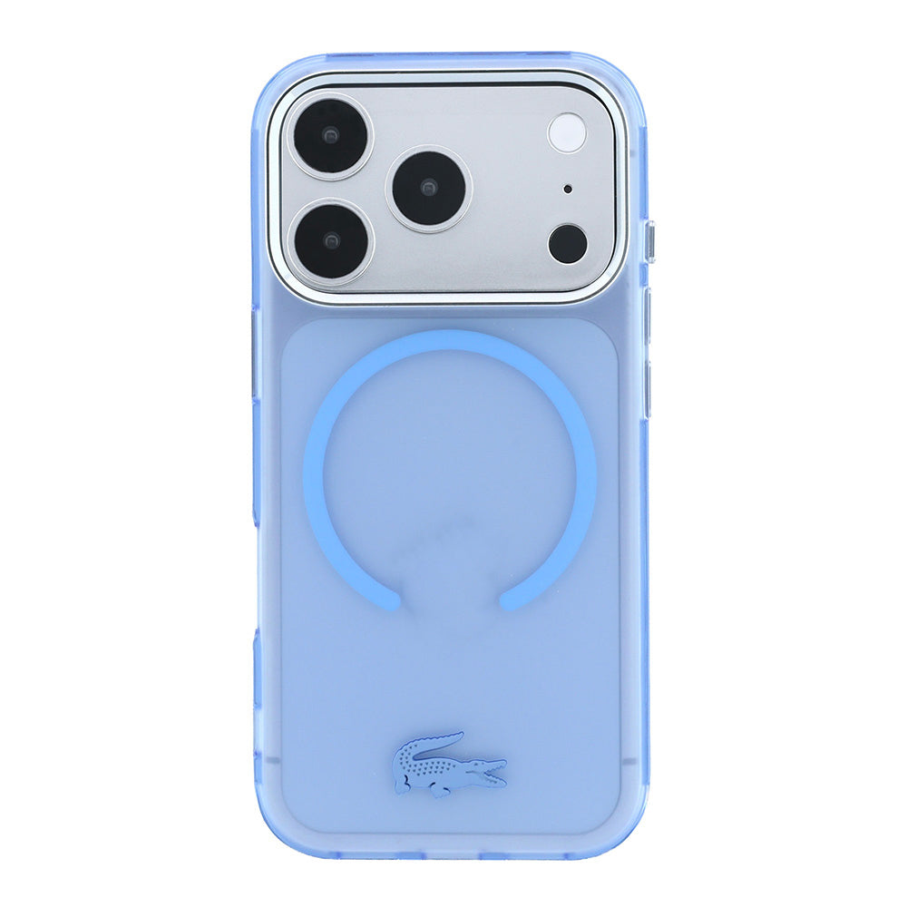 Apple iPhone 18 Pro Max Kılıf Lacoste Orjinal Lisanslı M-safe C-Magnet İkonik Timsah Logolu IML Frosted Kapak Açık Mavi