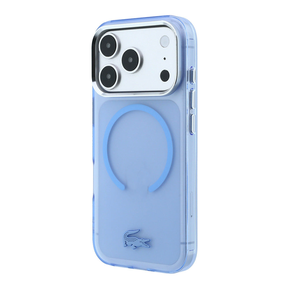 Apple iPhone 18 Pro Max Kılıf Lacoste Orjinal Lisanslı M-safe C-Magnet İkonik Timsah Logolu IML Frosted Kapak Açık Mavi