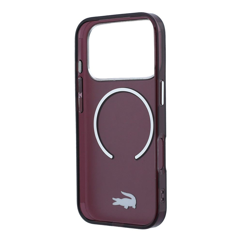 Apple iPhone 18 Pro Max Kılıf Lacoste Orjinal Lisanslı M-safe C-Magnet İkonik Timsah Logolu IML Frosted Kapak Bordo