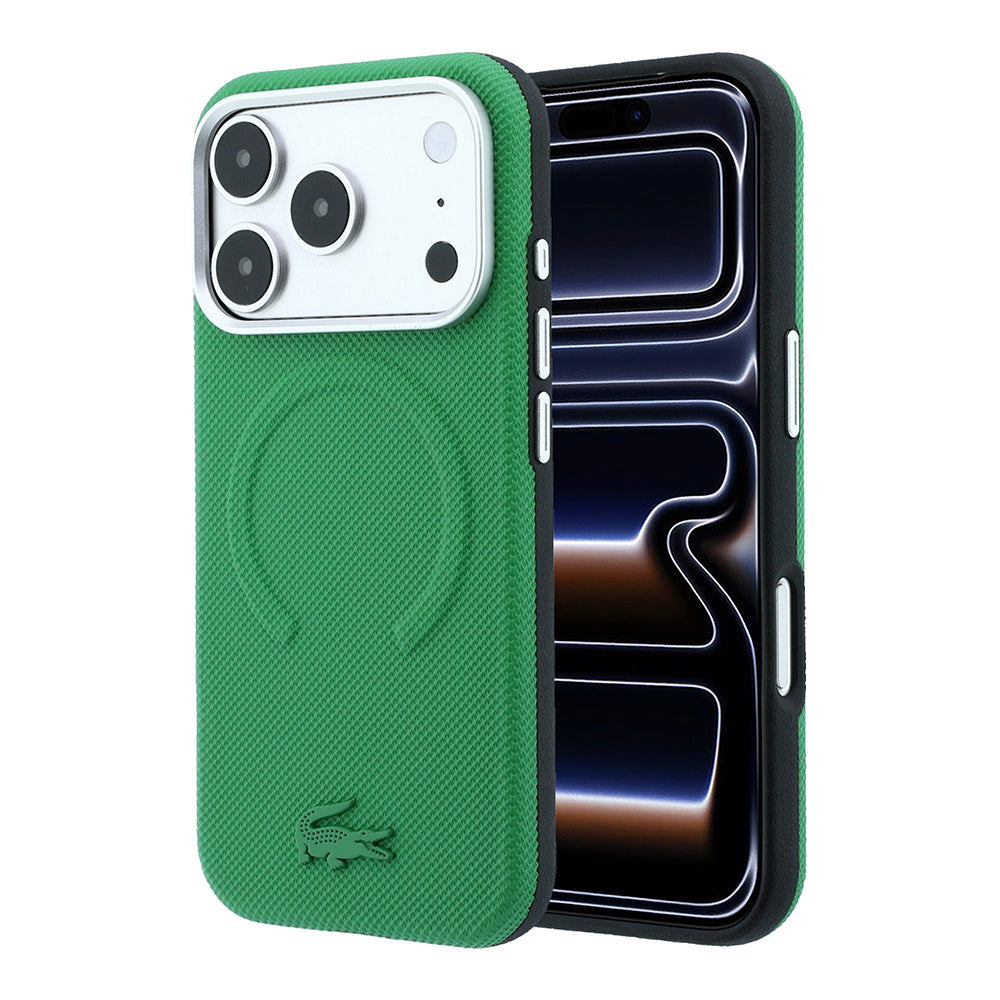 Apple iPhone 18 Pro Max Kılıf Lacoste Orjinal Lisanslı M-safe Şarj Özellikli Halka Tasarımlı Petit Pike Metal Logolu Kapak Yeşil
