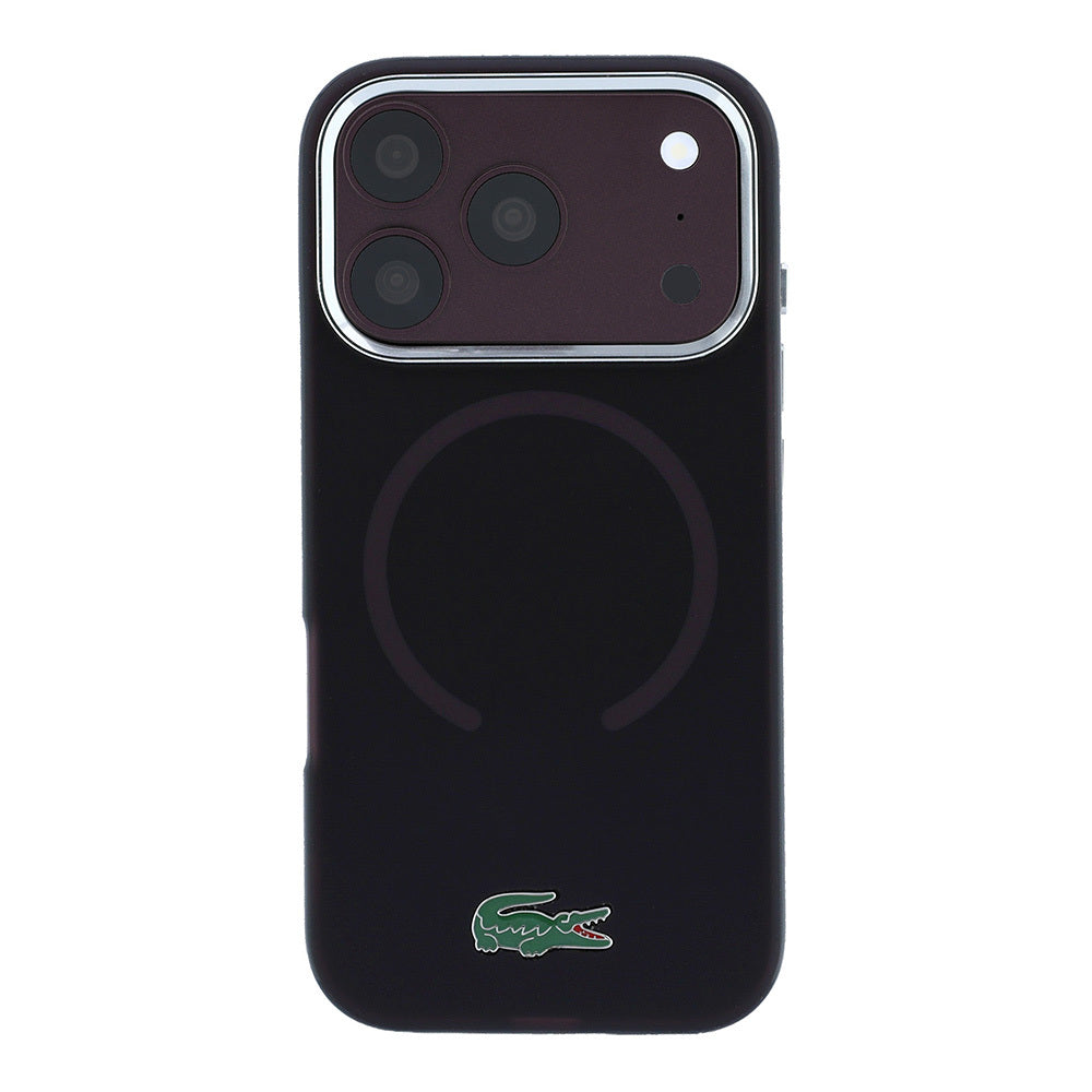 Apple iPhone 18 Pro Max Kılıf Lacoste Orjinal Lisanslı M-safe Şarj Özellikli Lake Timsah Logolu IML Frosted Kapak Bordo
