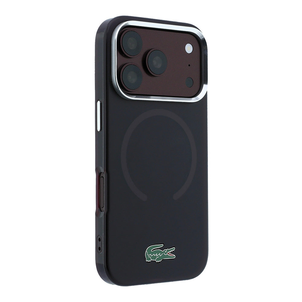 Apple iPhone 18 Pro Max Kılıf Lacoste Orjinal Lisanslı M-safe Şarj Özellikli Lake Timsah Logolu IML Frosted Kapak Bordo