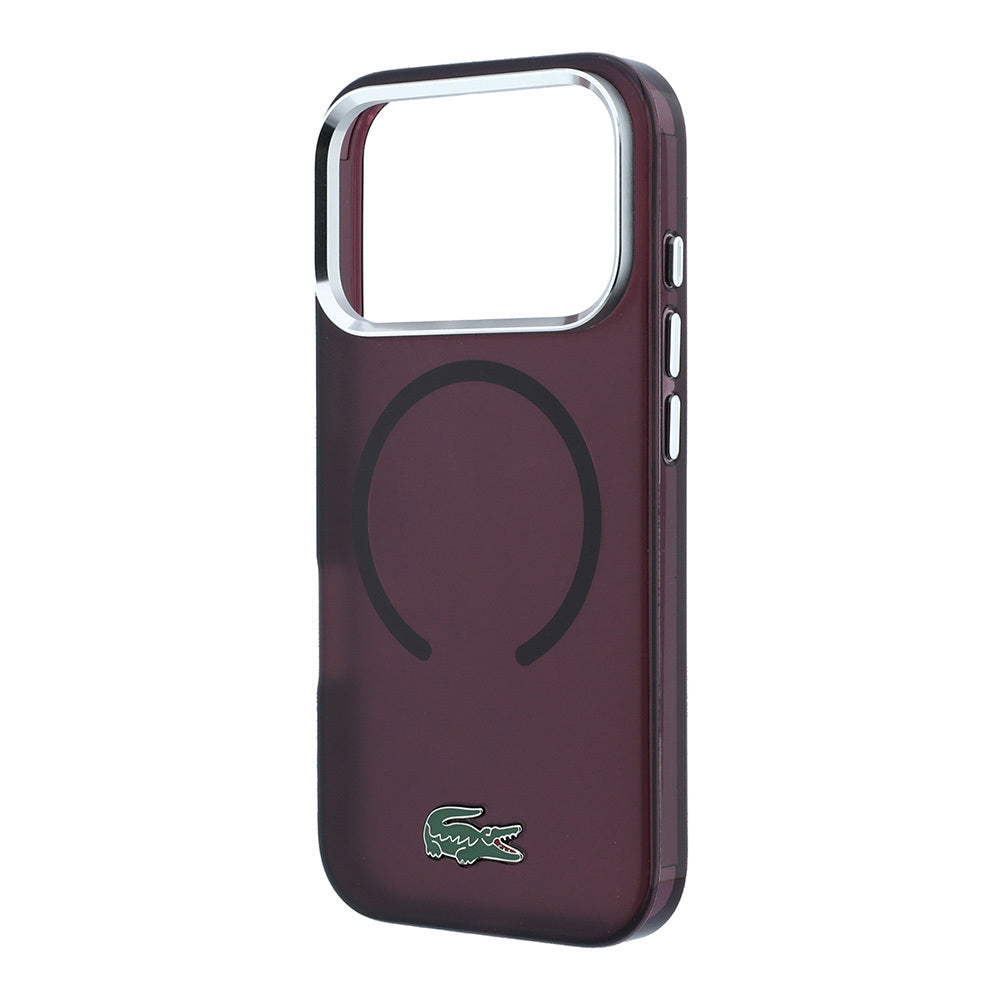 Apple iPhone 18 Pro Max Kılıf Lacoste Orjinal Lisanslı M-safe Şarj Özellikli Lake Timsah Logolu IML Frosted Kapak Bordo