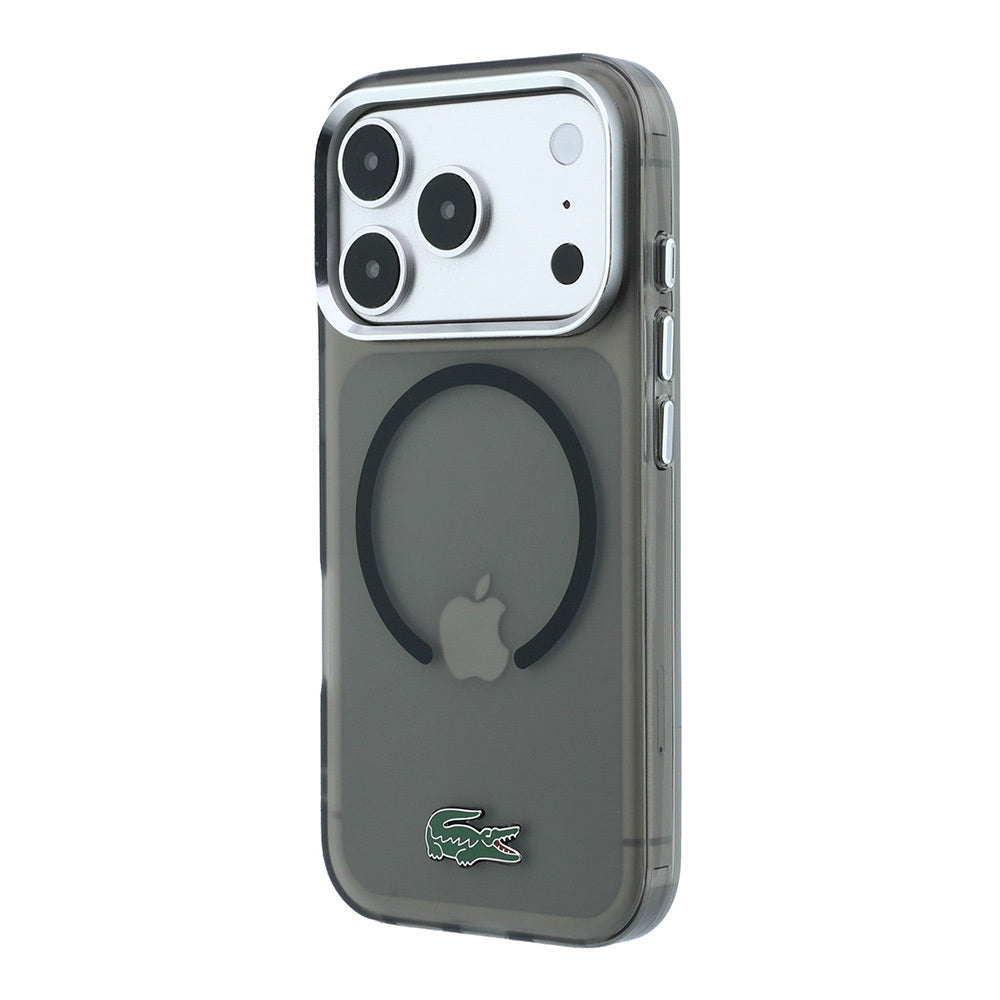 Apple iPhone 18 Pro Max Kılıf Lacoste Orjinal Lisanslı M-safe Şarj Özellikli Lake Timsah Logolu IML Frosted Kapak Siyah