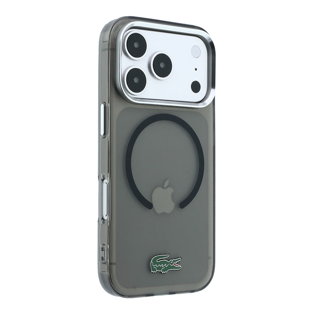 Apple iPhone 18 Pro Max Kılıf Lacoste Orjinal Lisanslı M-safe Şarj Özellikli Lake Timsah Logolu IML Frosted Kapak Siyah