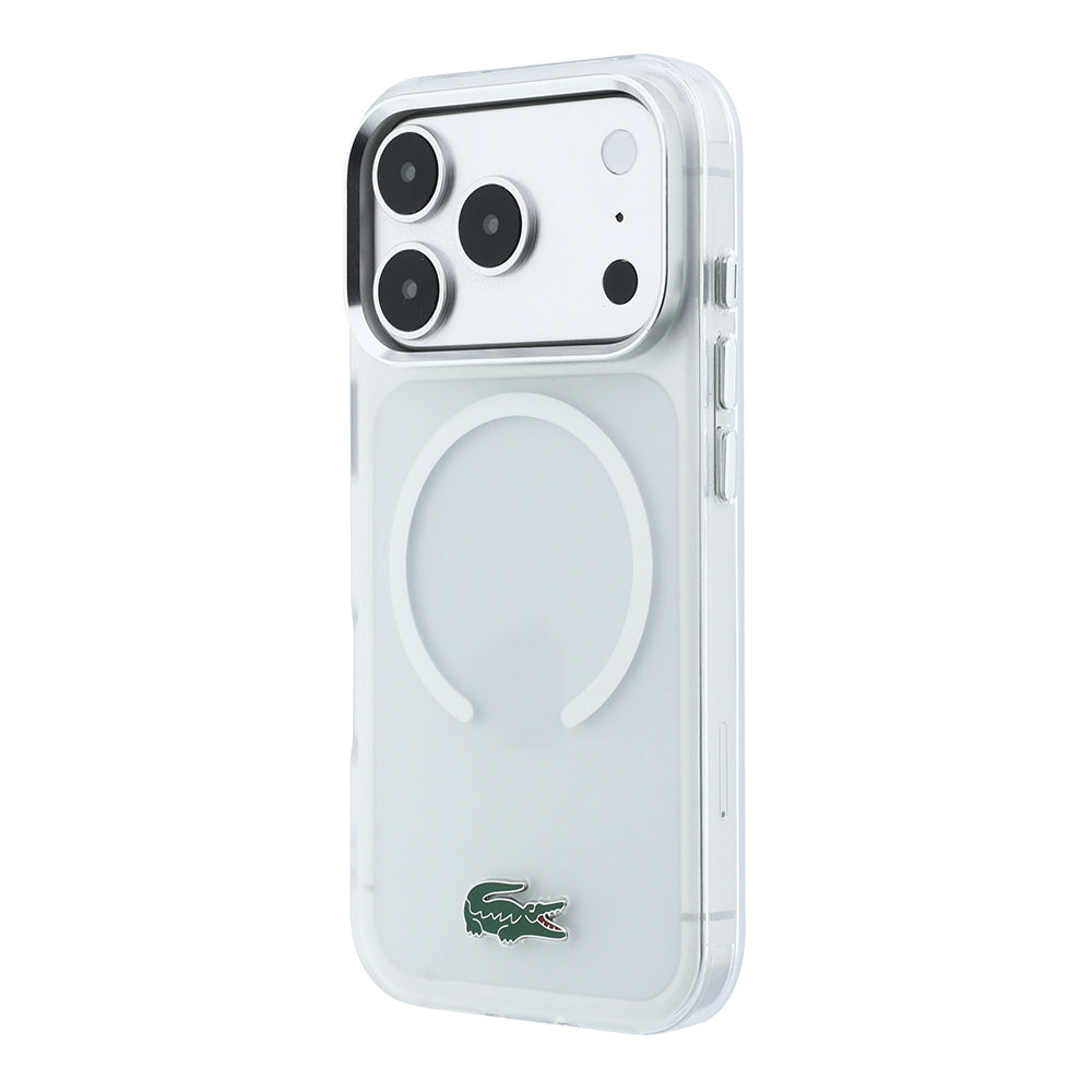 Apple iPhone 18 Pro Max Kılıf Lacoste Orjinal Lisanslı M-safe Şarj Özellikli Lake Timsah Logolu IML Frosted Kapak Şeffaf