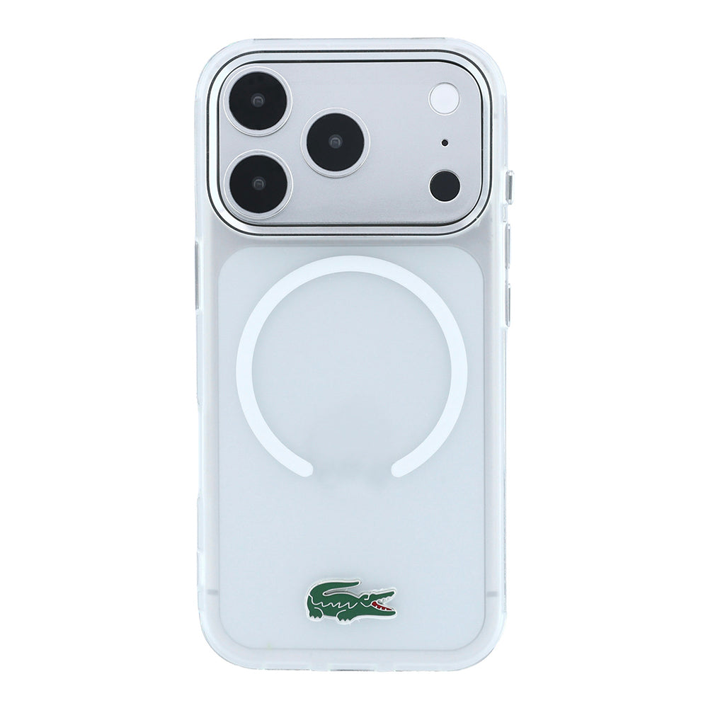 Apple iPhone 18 Pro Max Kılıf Lacoste Orjinal Lisanslı M-safe Şarj Özellikli Lake Timsah Logolu IML Frosted Kapak Şeffaf