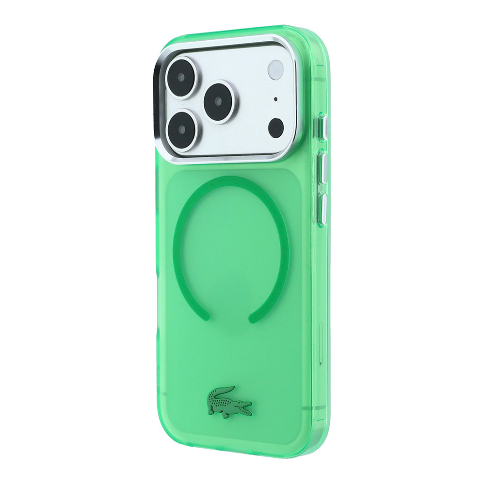 Apple iPhone 18 Pro Max Kılıf Lacoste Orjinal Lisanslı M-safe Şarj Özellikli Lake Timsah Logolu IML Frosted Kapak Yeşil