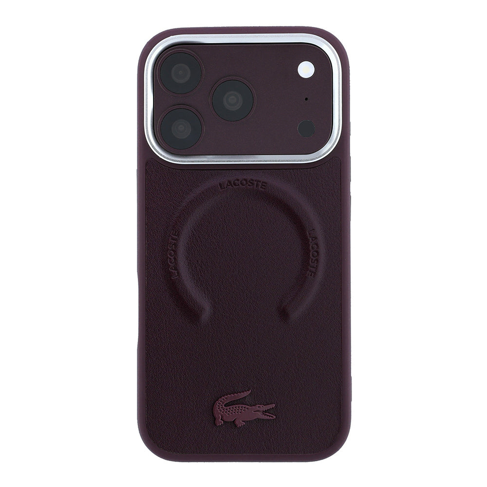 Apple iPhone 18 Pro Max Kılıf Lacoste Orjinal Lisanslı M-safe Şarj Özellikli Lenglen Icon Metal Logolu Kapak Bordo