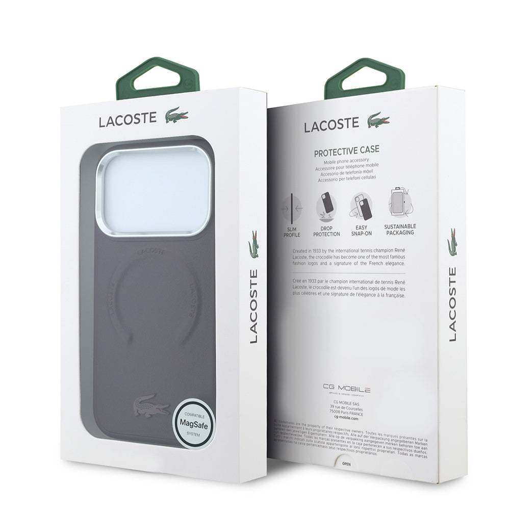 Apple iPhone 18 Pro Max Kılıf Lacoste Orjinal Lisanslı M-safe Şarj Özellikli Lenglen Icon Metal Logolu Kapak Bordo