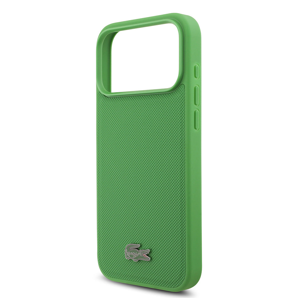 Apple iPhone 18 Pro Max Kılıf Lacoste Orjinal Lisanslı M-safe Şarj Özellikli PU Pike Desenli Metal Logolu Kapak Yeşil