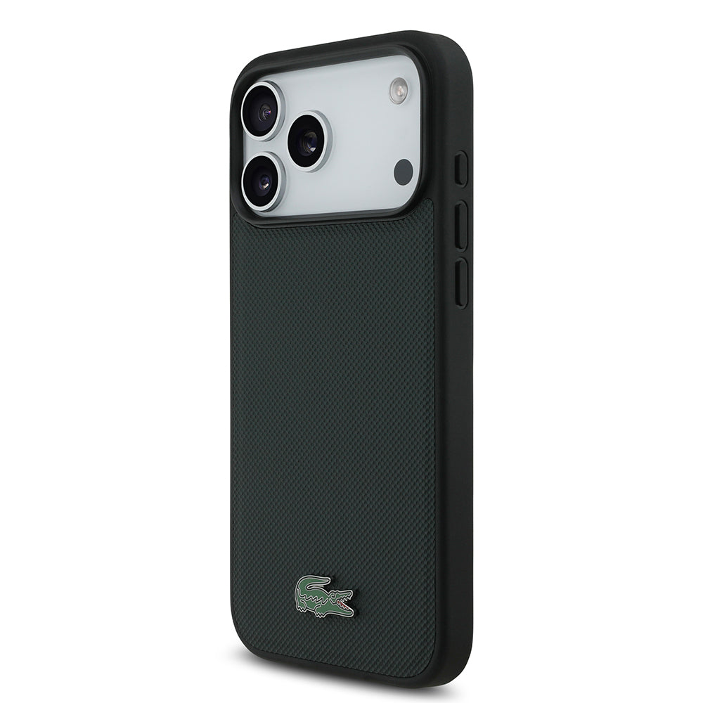 Apple iPhone 18 Pro Max Kılıf Lacoste Orjinal Lisanslı M-safe Şarj Özellikli PU Pike Desenli Metal Logolu Kapak Koyu Yeşil